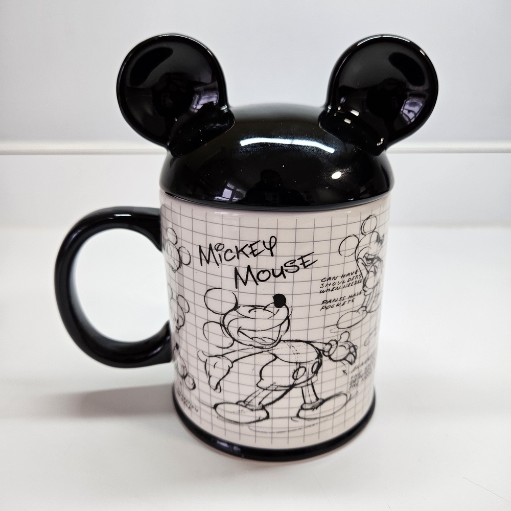 NEW Disney Sketchbook Sketch Mickey Mouse Coffee Mug Mouse Ears Lid Cover 17 OZ